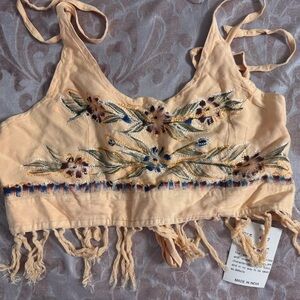 Floral Embroidered Peach Crop Top